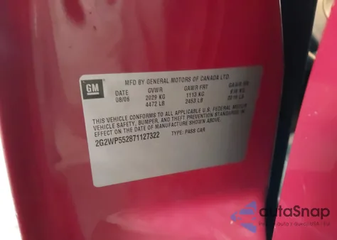 2007 Pontiac Grand Prix z USA, uszkodzony, nr VIN 2G2WP552871127322